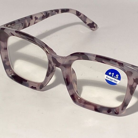 1329 Claudia 1.5 Grey Black Tortoise Oversize Reading Glasses Square Concave NWT - Picture 8 of 9